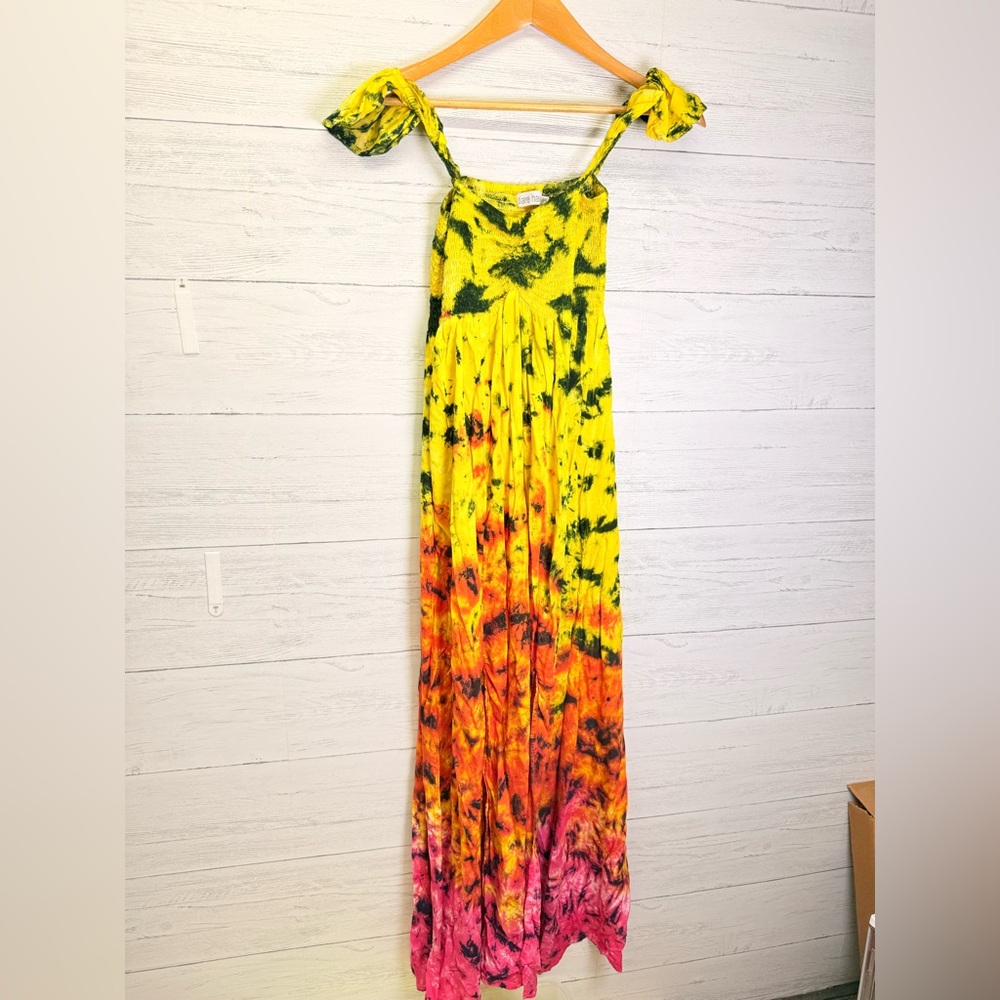 Tiare Hawaii Yellow, orange & pink Ruched Off-Shoulder Sundress